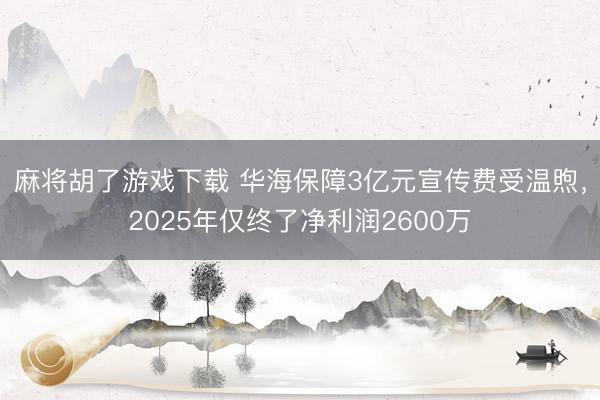 麻将胡了游戏下载 华海保障3亿元宣传费受温煦，2025年仅终了净利润2600万