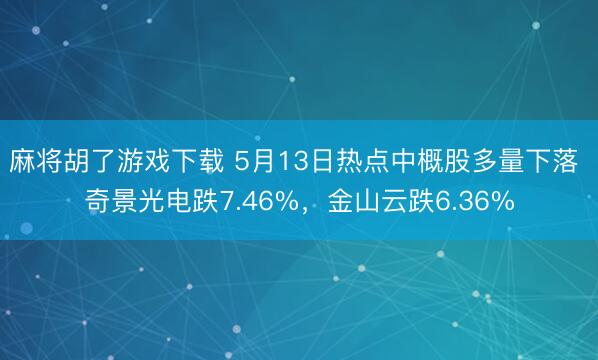 麻将胡了游戏下载 5月13日热点中概股多量下落 奇景光电跌7.46%，金山云跌6.36%